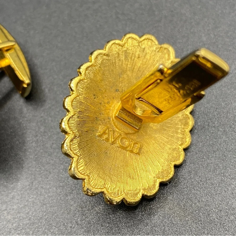 AVON Pink Faux Opal Gold Tone Floral Cuff Links Gender Neutral Vintage
